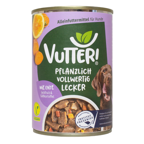Eine Dose Vutter! veganes Nassfutter wie Ente für Hunde
