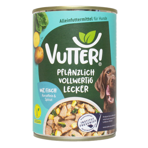 Eine Dose Vutter! veganes Nassfutter wie Fisch für Hunde
