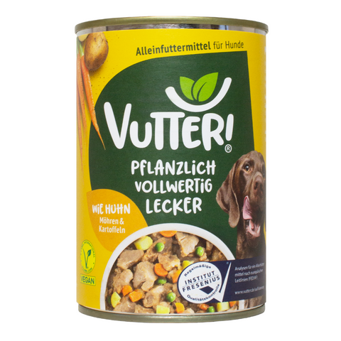 Eine Dose Vutter! veganes Nassfutter wie Huhn für Hunde