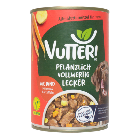 Eine Dose Vutter! veganes Nassfutter wie Rind für Hunde