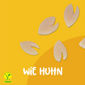 Gelbe Vutter! Snacks wie Huhn für Hunde mit vegan Label