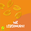 Orangene Vutter! Snacks wie Leberwurst für Hunde mit vegan Label