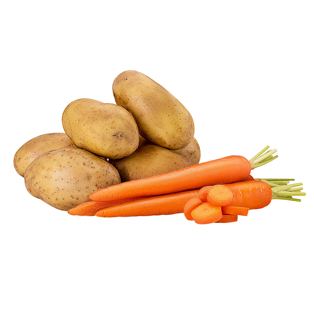 Kartoffeln, Möhren und Möhrenscheiben 
