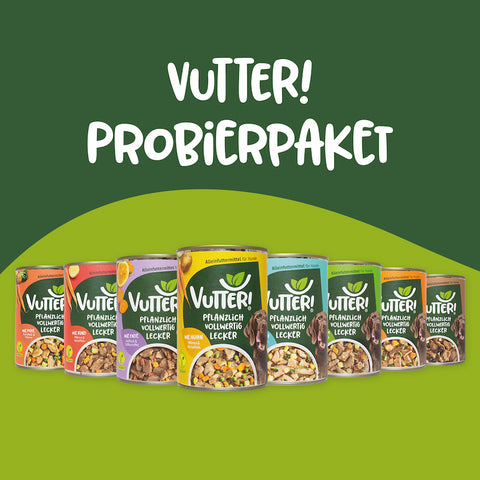 Kleines Vutter! Probierpaket aus acht Dosen veganem Nassfutter für Hunde