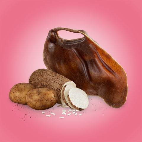 Produktabbildung von einem veganen Schweineohr mit Kartoffel und Tapioka 