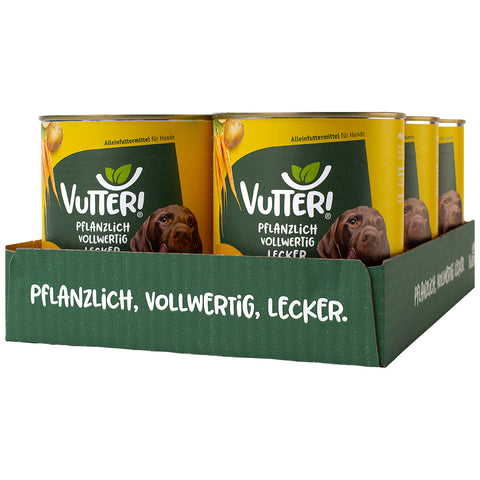 Ein Tray aus sechs 800g Dosen Vutter! veganes Nassfutter wie Huhn für Hunde