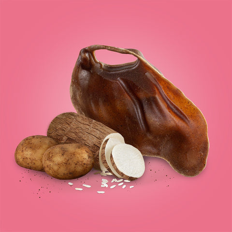 Produktabbildung von einem veganen Schweineohr mit Kartoffel und Tapioka
