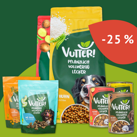 Großes Vutter! Probierpaket für Hunde aus drei Nassfutterdosen, zwei Tüten Trockenfutter und zwei Snackpackungen
