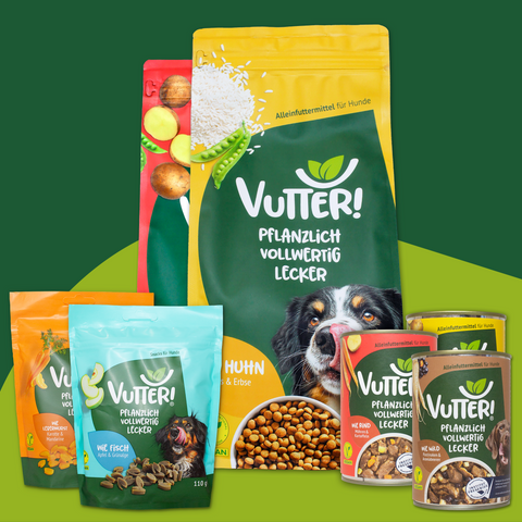 Großes Vutter! Probierpaket für Hunde aus drei Nassfutterdosen, zwei Tüten Trockenfutter und zwei Snackpackungen